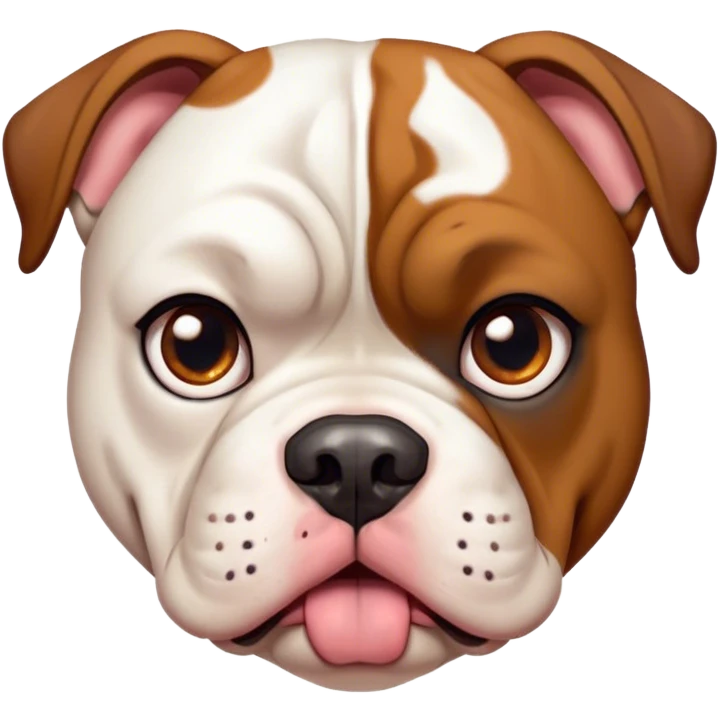 Cinematic Comical White and Brown American Bulldog Portrait Emoji, Head tilted dramatically with an exaggeratedly shocked or offended expression, short white fur with bold brown patches, wide, expressive brown eyes filled with exaggerated disbelief, Simplified yet hilariously expressive features, highly detailed, glowing with a slightly sassy glow, high shine, dramatic yet playful, stylized with an air of attitude, bright and endearing, soft glowing outline, capturing the essence of a sassy and over-the-top pup, so meme-worthy it feels like it could side-eye its way into internet fame instantly! emoji