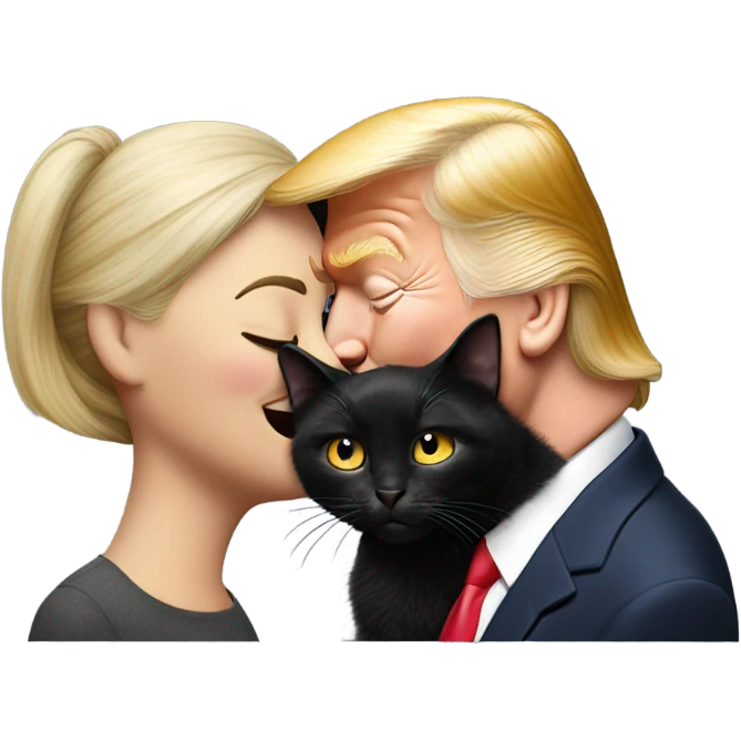 Photo realistic, Donald Trump, kissing and embracing black cat, emoji
