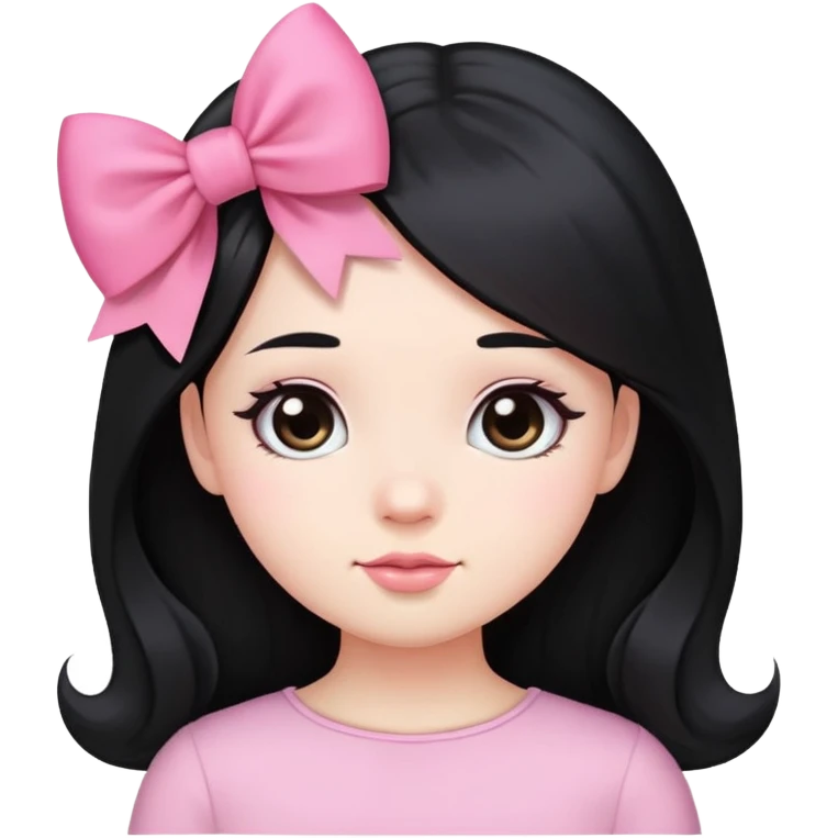 cute round face with long black hair and pink bow on the side emoji