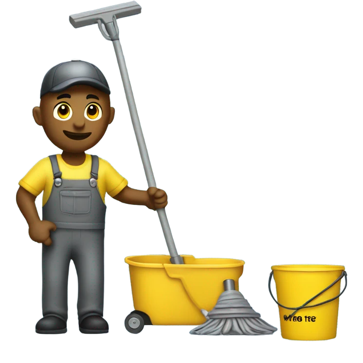 janitor with yellow bucket on wheels and mop emoji