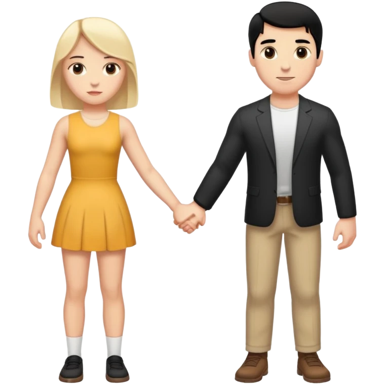 Buff and Tall white man with black hair and shorter white girl with medium blonde hair holding hands emoji