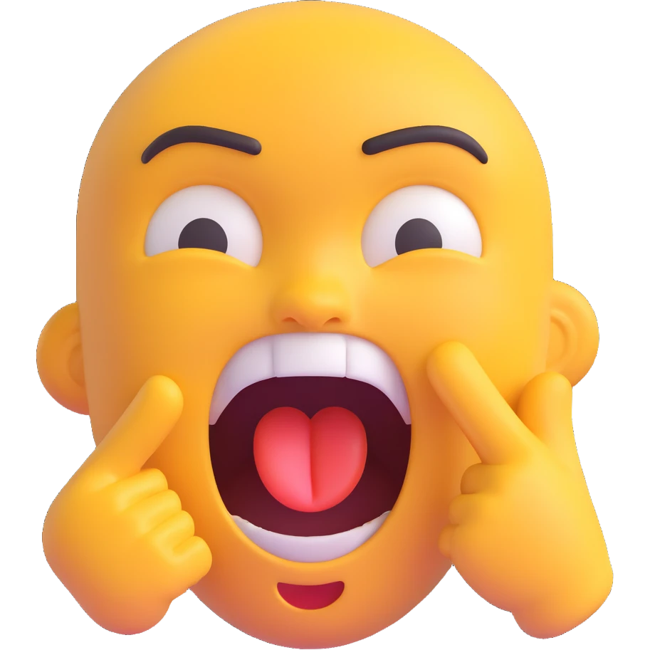 emoji-style face with a furious expression, mouth open as if yelling, implied rude gesture emoji