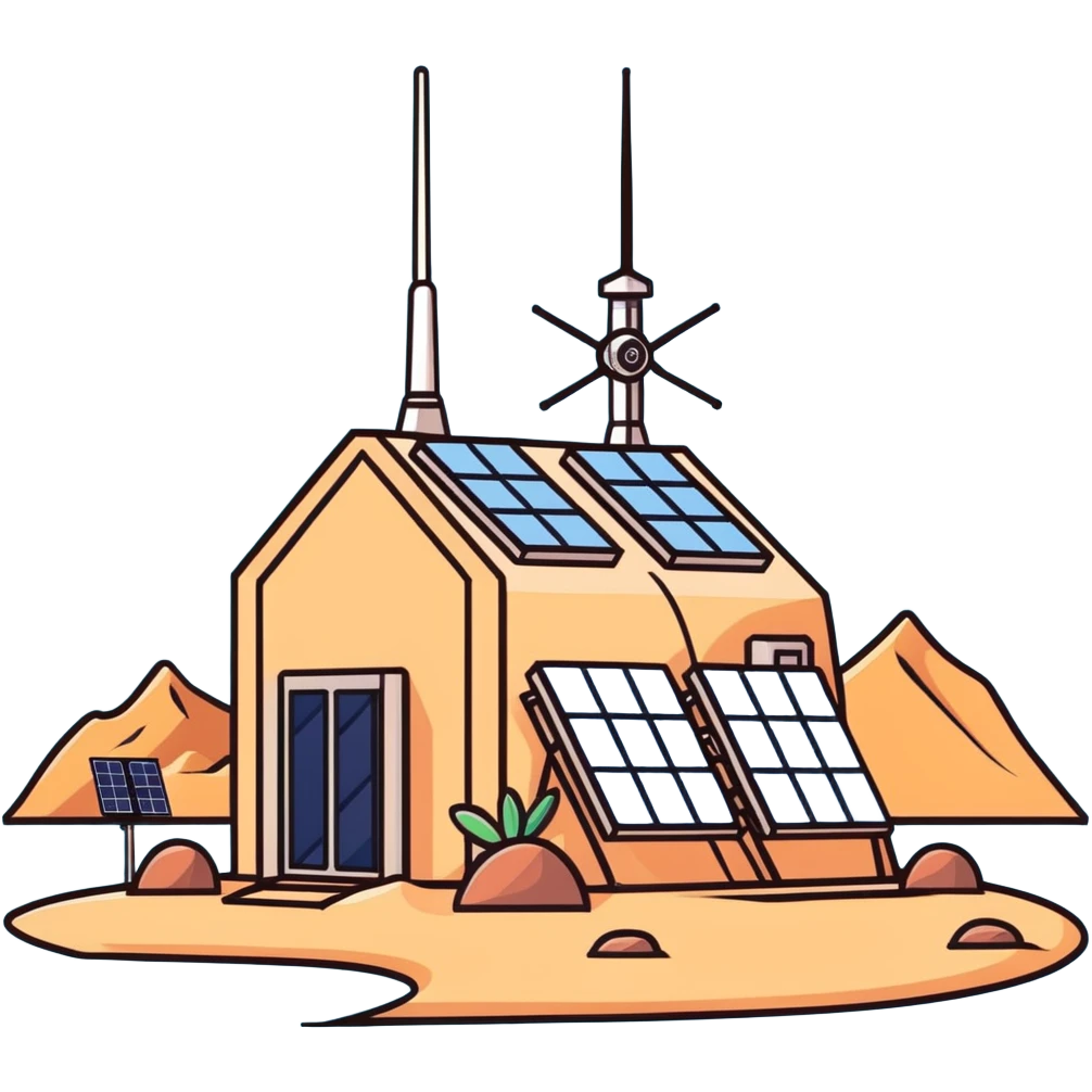 Desert outpost with solar panels and antennas emoji