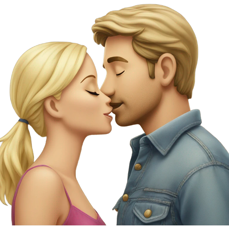 Caucasion male kissing blonde woman  emoji