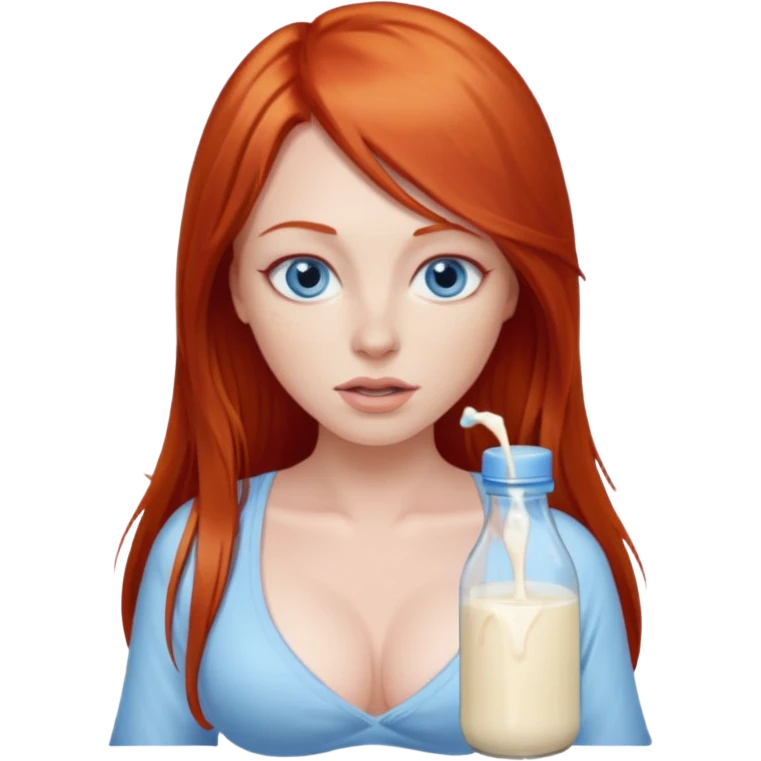 A red head with long straight hair, she has blue eyes with big boobs dripping breastmilk emoji