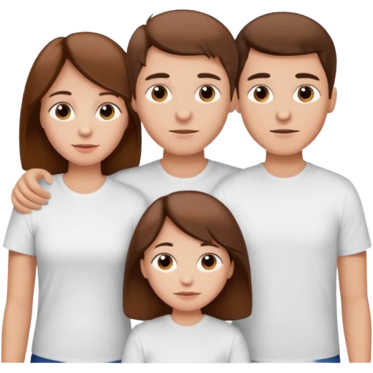 boy with brown hair in white T-shirt,with mom, dad and twin sisters emoji