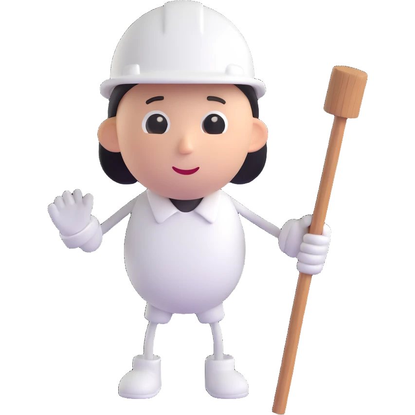 A cute circle character with white hard hat and stick arms and feet emoji