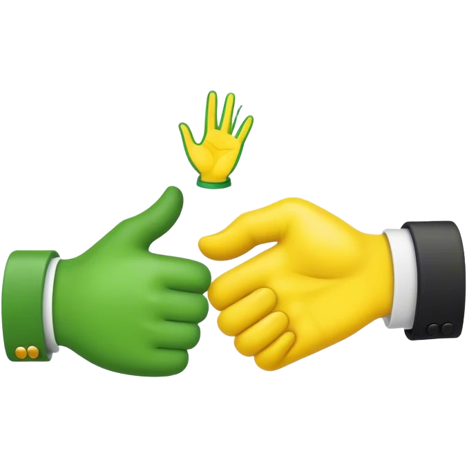 green hand and yellow hand, handshake emoji