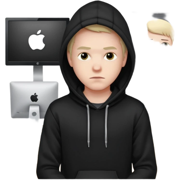 создай парня Айтишника хацкера че нибь получше по приличнее в капюшоне с нормальным фоне сзади emoji