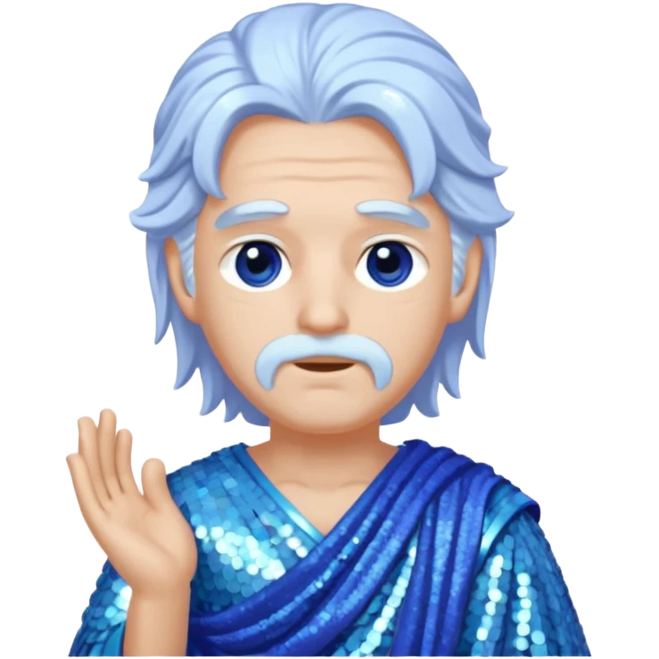 Uranus Sky God with long white hair, periwinkle sequin toga emoji