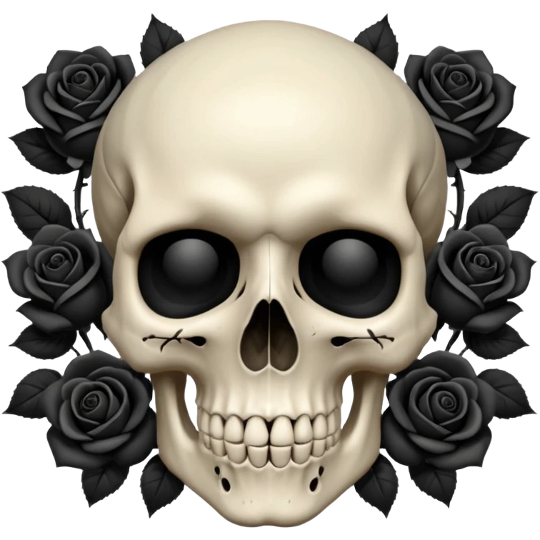 Skull with black roses surrounding it emoji