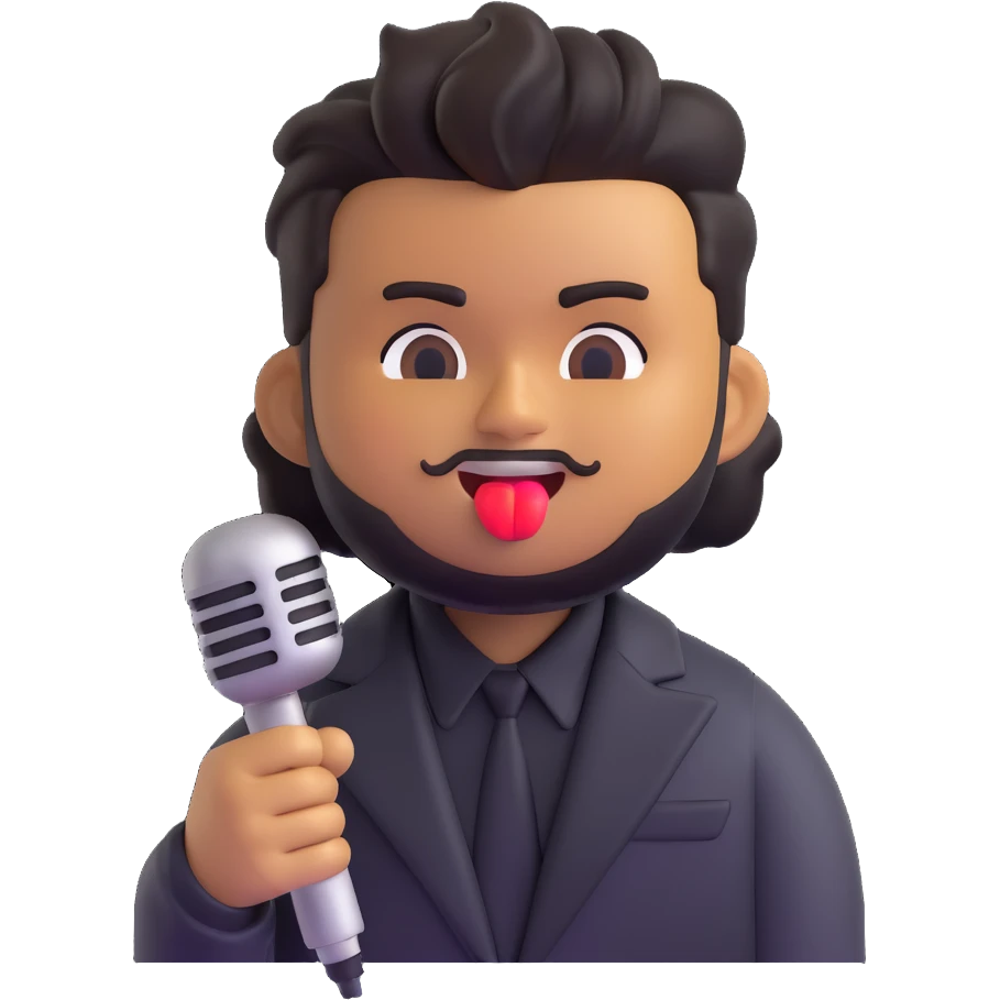 The Weeknd emoji with microphone mid-performance expressive energetic emoji