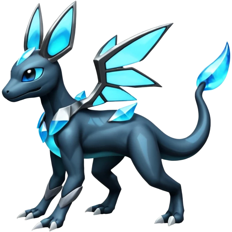 Shiny Futuristic Dusknoir-Salandit-Glaceon-Fakémon-hybrid-creature (full body)  emoji