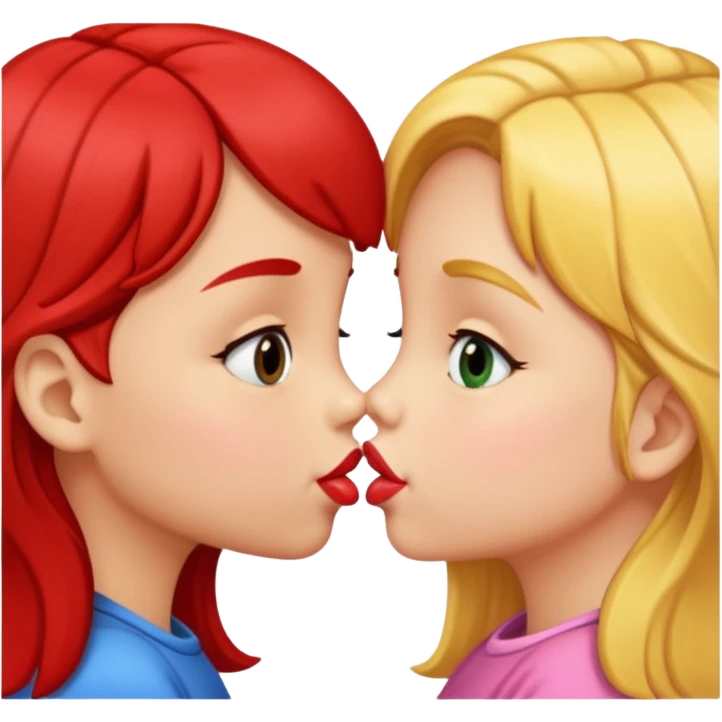 two 5 year old gals about to kiss on the lips, lips extremely close but not touching emoji