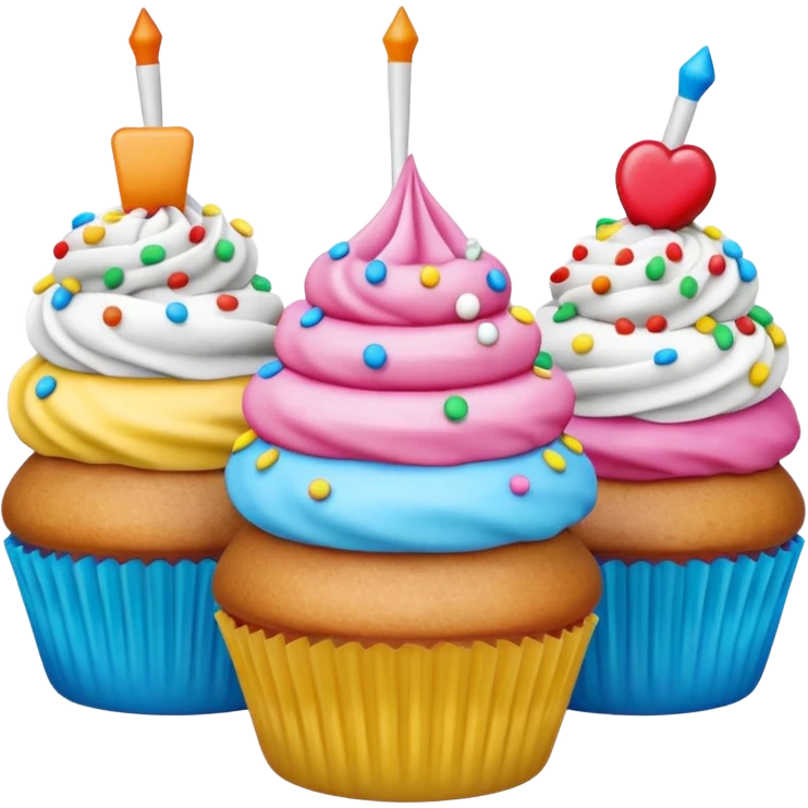 A 3D cartoon poster advertising cupcakes, with bright colors and clean typography, Memoji-style. emoji