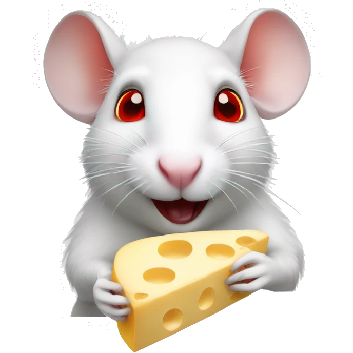 White rat with red eyes eating cheese emoji
