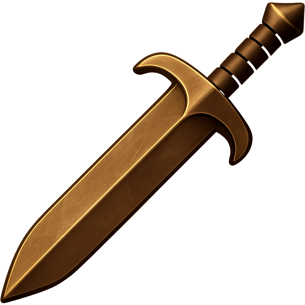 Change the color of this bronze greatsword to match the slightly darker bronze of the reference greatsword, keeping the realistic metallic and worn look. The original style is emoji style with a transparent background, but since emoji style does not support editing, please maintain the emoji style appearance in the edit. emoji