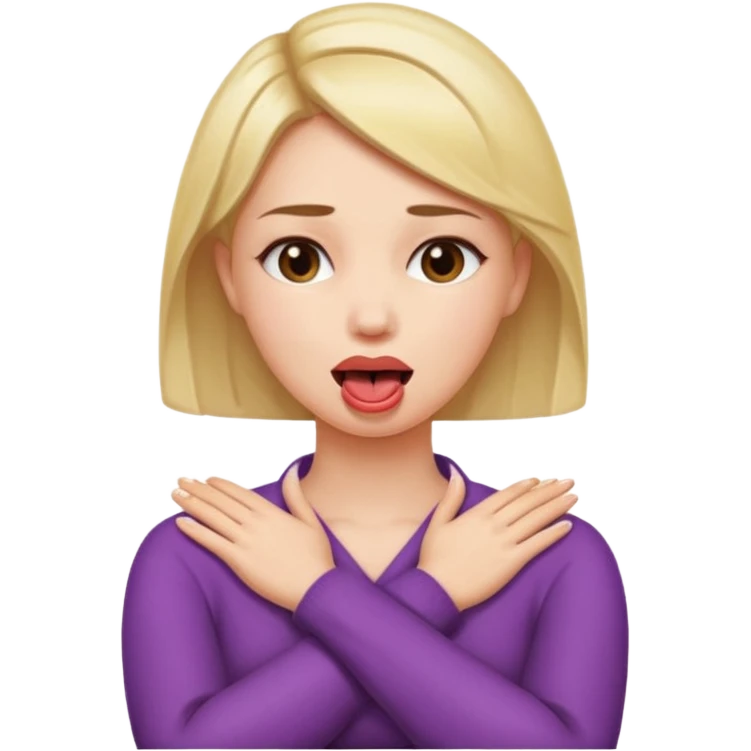 Woman holding neck crossed hands crossed tongue out emoji