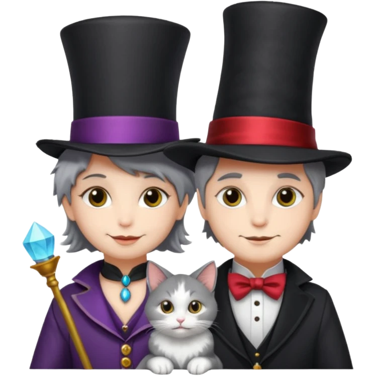 magician couple and their pet cat emoji