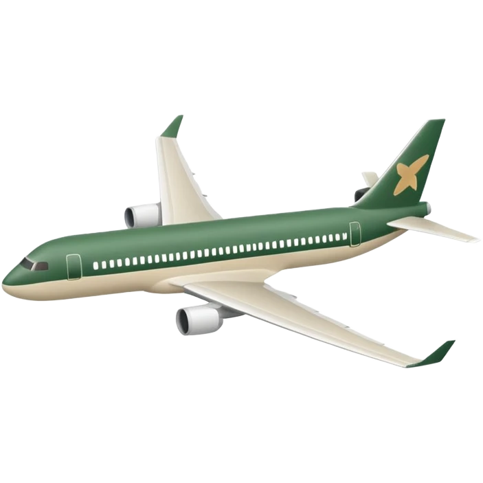 minimalist long passenger airplane, fully light beige (milky), only dark green (#173e12) accents, Apple emoji style, no text emoji