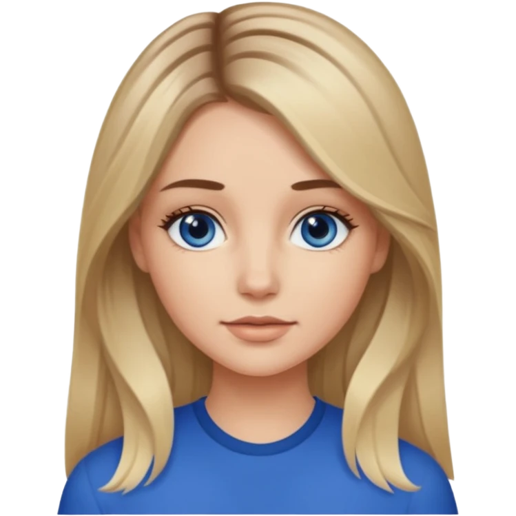 white girl long light brunette / blonder hair girl with darker roots in her hair middle part and dark blue eyes that's not really tan but not pale emoji