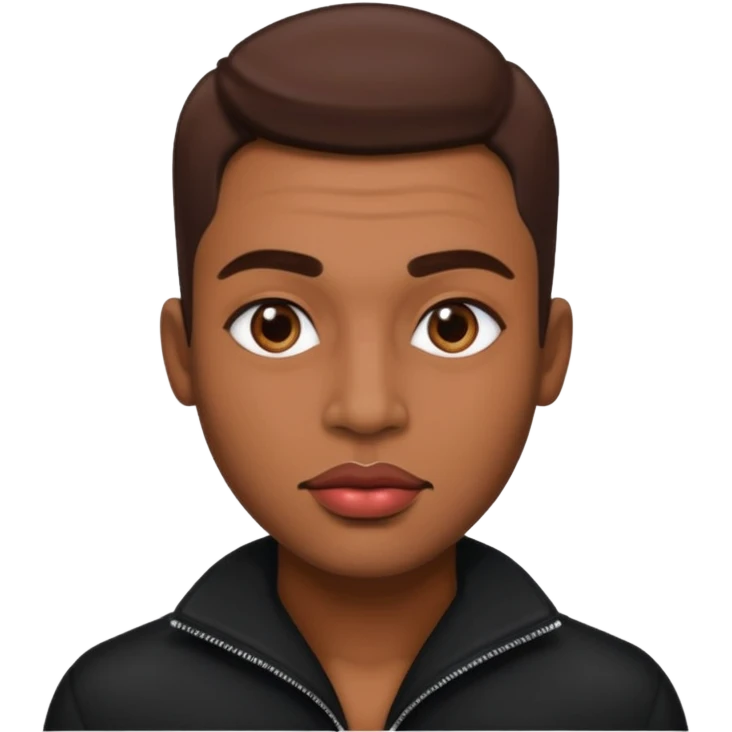 brown-skin man wearing makeup and a glossy lips emoji