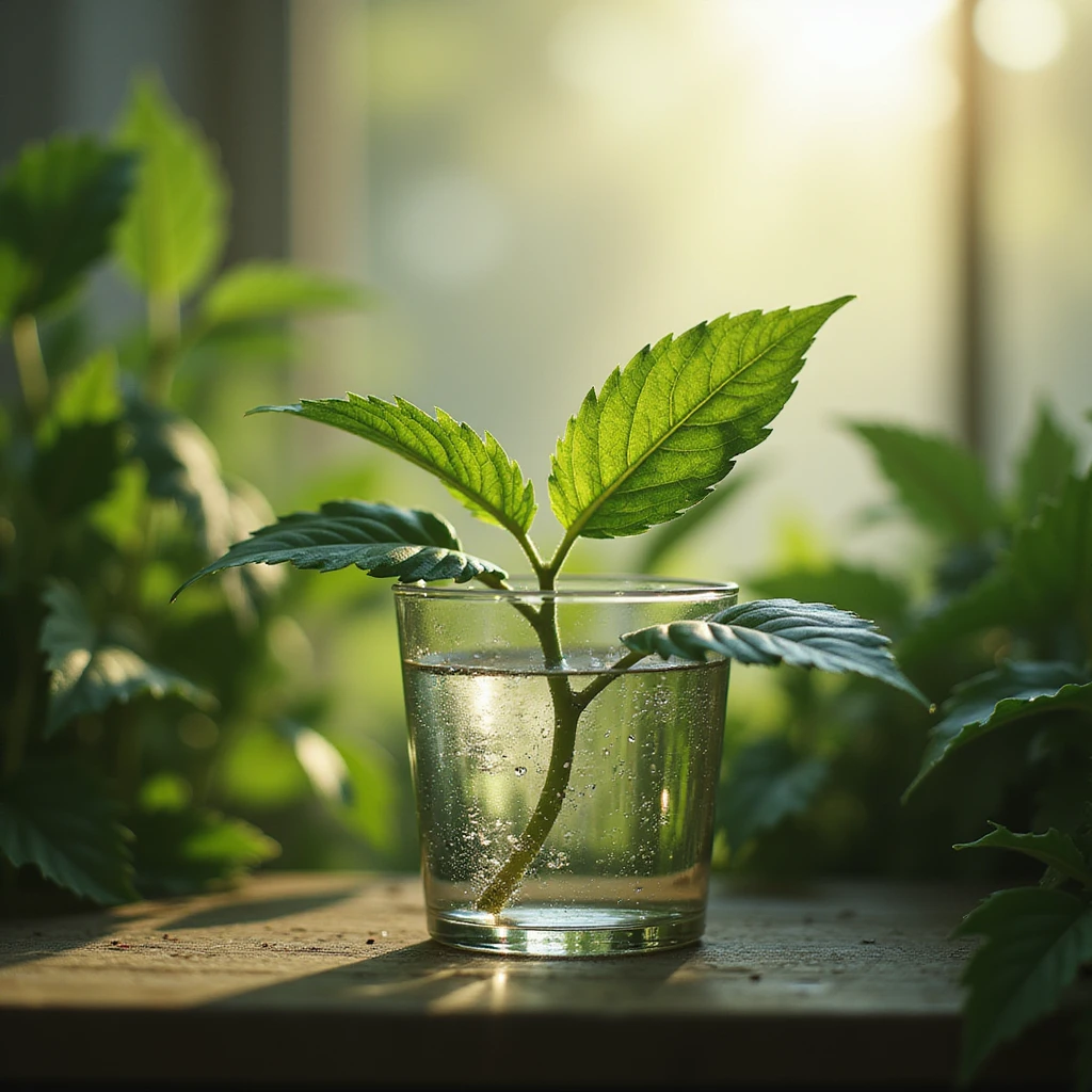 realistic whole plant absorbing sunlight, with subtle hints of water and CO₂, no background, transparent emoji