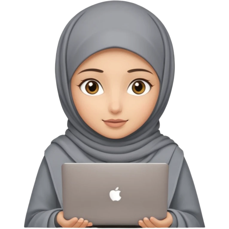 A girl wearing a gray hijab and with hazel eyes is carrying a laptop, not a laptop, just a regular laptop. Not mat bock  emoji
