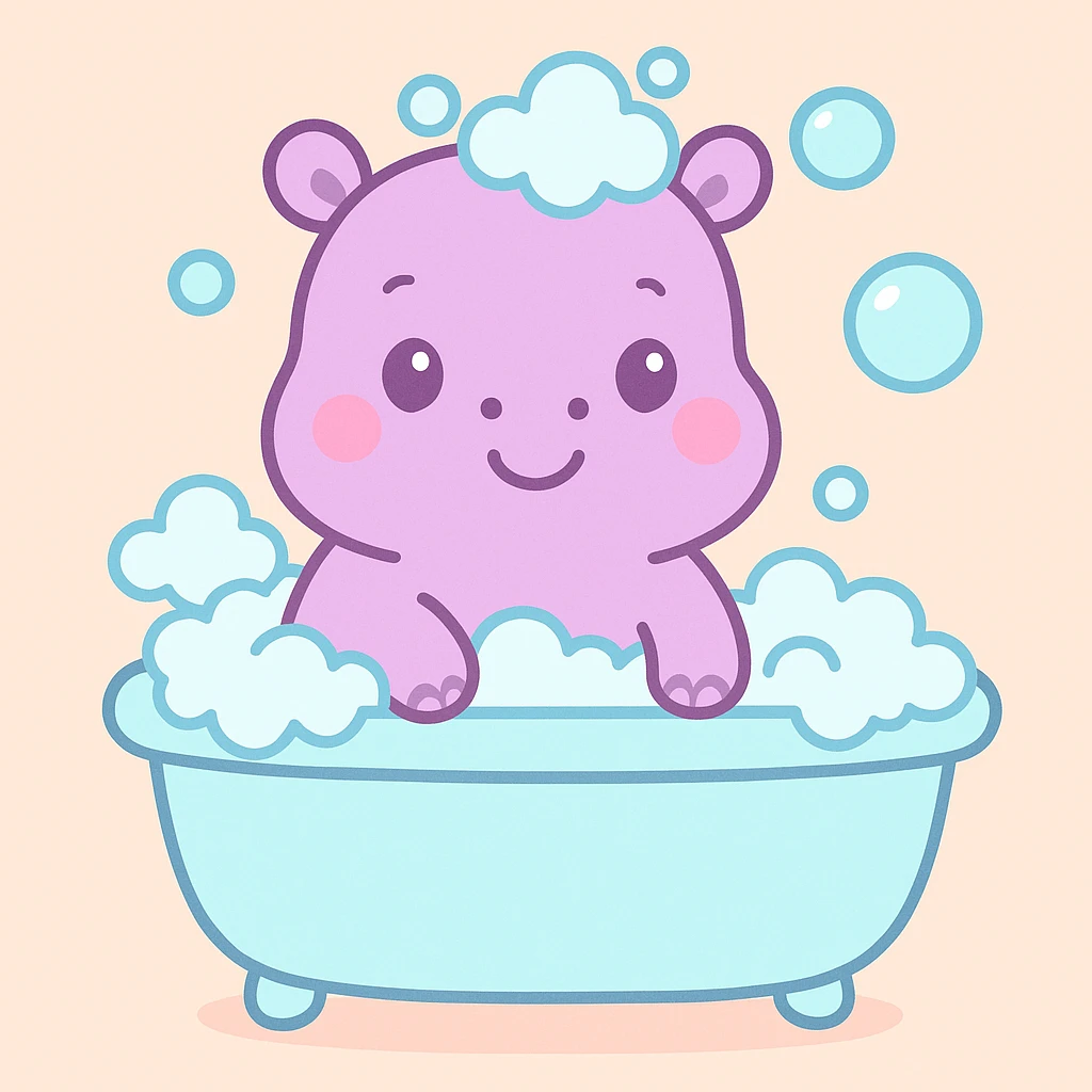 happy hippo with bubbles in bathtub emoji