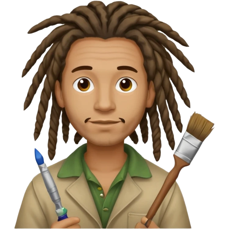 man artist with dreadlock, holding painter emoji