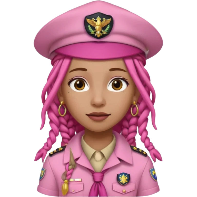 scout girl with pretty pink uniform, pink dreadlocks, and big earrings and scouts hat emoji