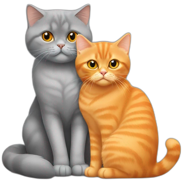 Orange persian young cat hugs the grey british shorthair cat emoji