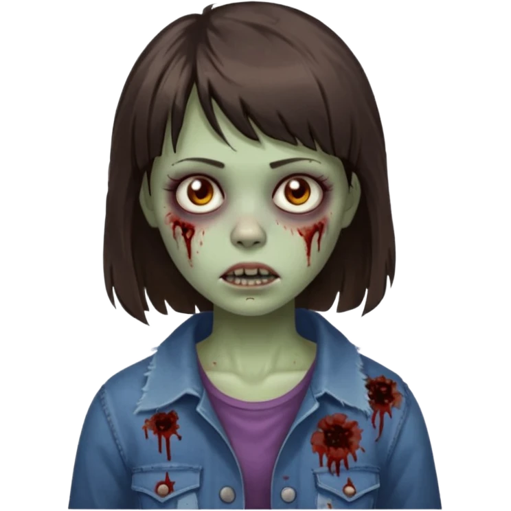 branca, olhos hazel, franjnha, pequenas sardas, cabelo castanho escuro, zoombie emoji