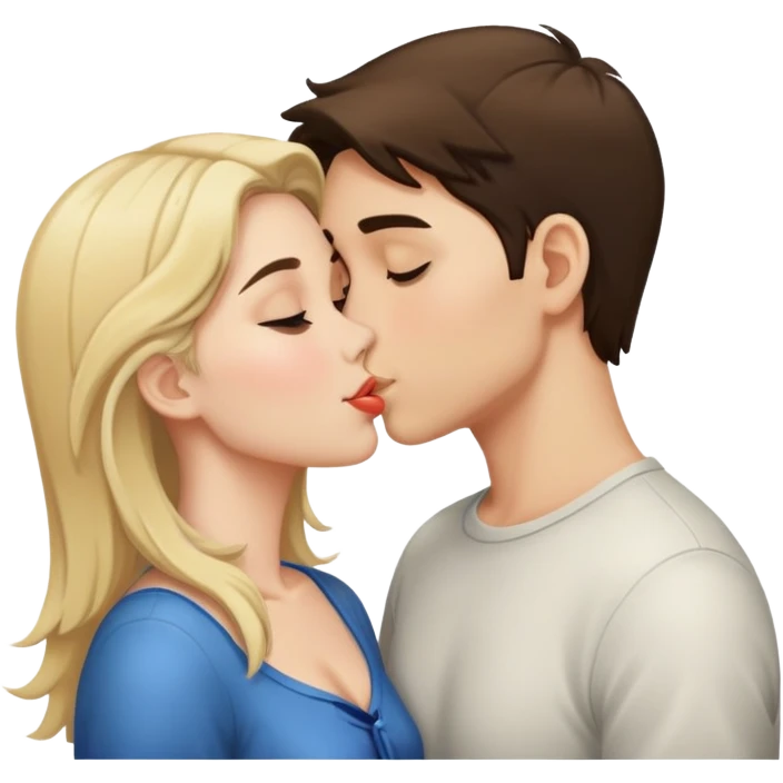 Blonde boy brunette girl kissing  emoji