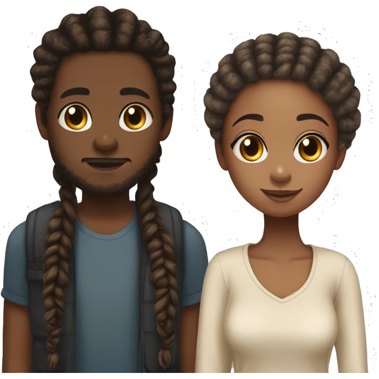 Realistic black girl with box braids and light skin boy with short curly hair and a short beard hugging emoji