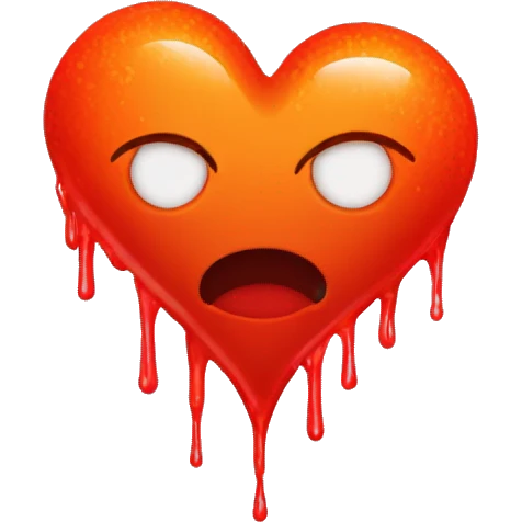 bleeding red heart glowing red-orange with splatter emoji