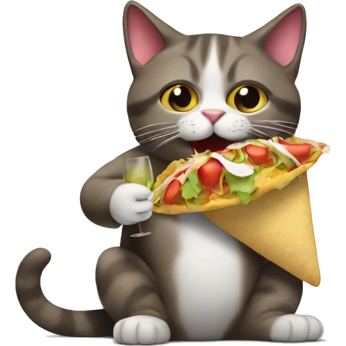 Cat eating a taco with a wine glass emoji