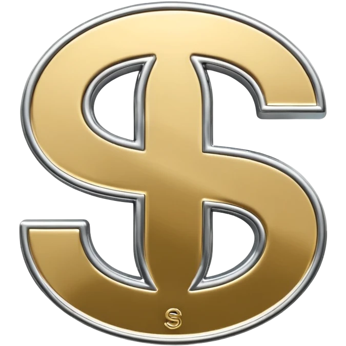 A double dollar sign emoji made of polished silver chrome, smooth metallic surface, glossy reflections, luxury swag vibe, minimal iOS emoji style, centered on white background emoji