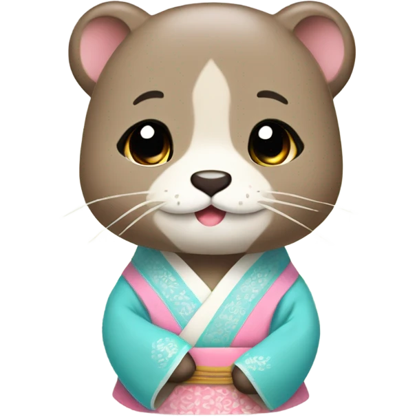 An otter face dressed in pastel-colored traditional Korean hanbok emoji
