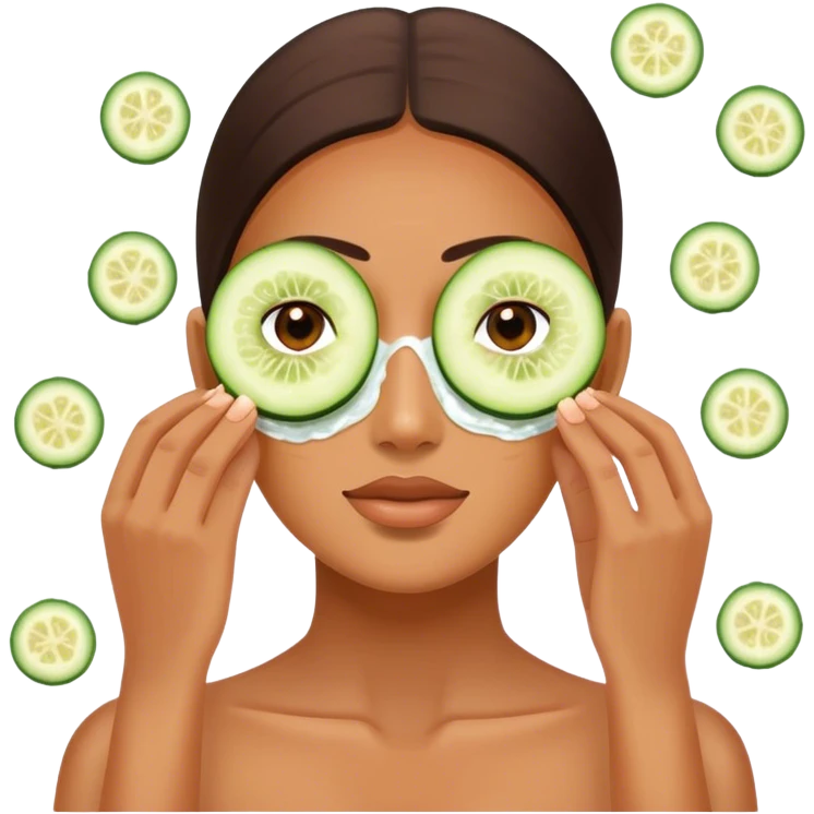 Spa day facial with cucumber slices over eyes emoji