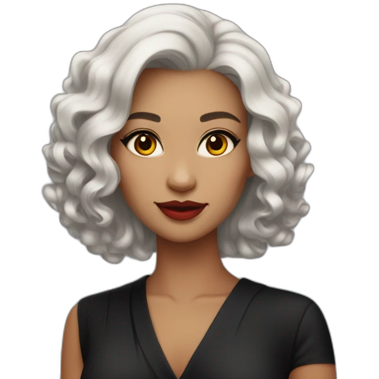 woman in a black cocktail dress red colored eyes ashen hair color emoji