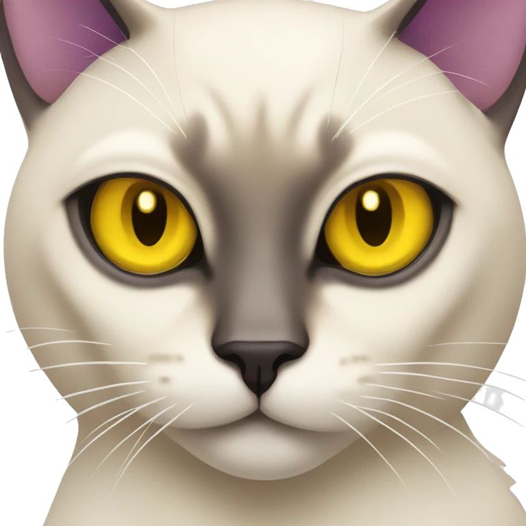 siamese cat with with yellow eye and purple eye emoji