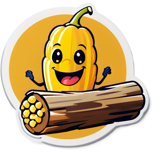 Yellow corn with a funny smile eating logs  emoji