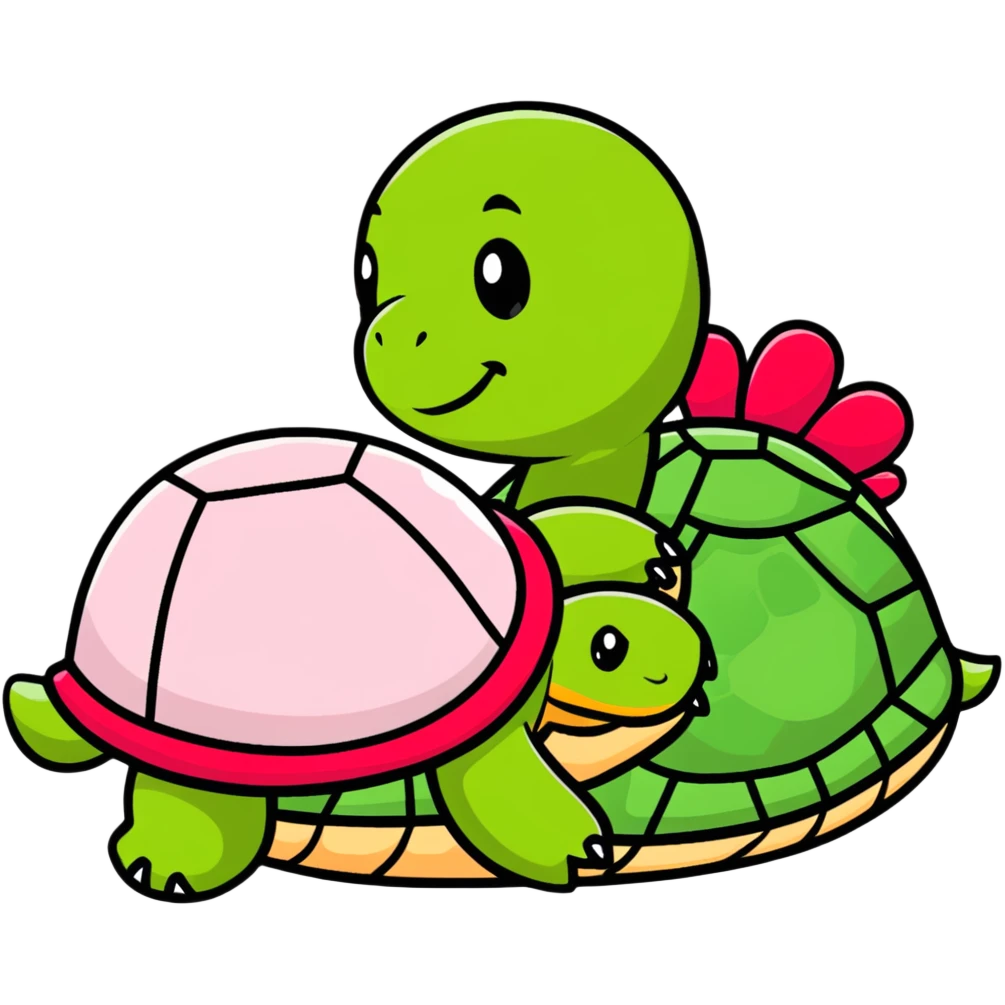 cute turtle plushie with light pink skin and red shell emoji