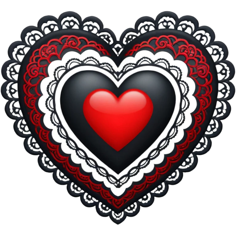 black heart with red center and white lace emoji