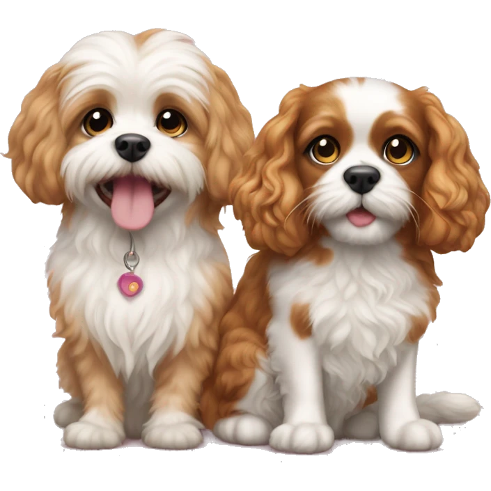 cavapoo dog next to calico cat emoji