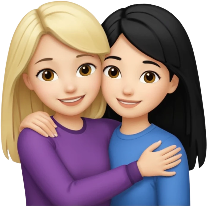Hug from back blond girl black hair girl emoji