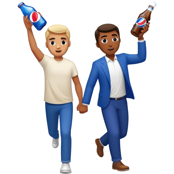 Guy with a bottle of Pepsi chasing a guy with a mentos emoji