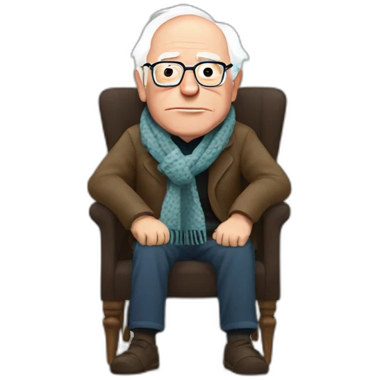Bernie sanders sitting in chair with legs and arms crossed wearing a scarf emoji