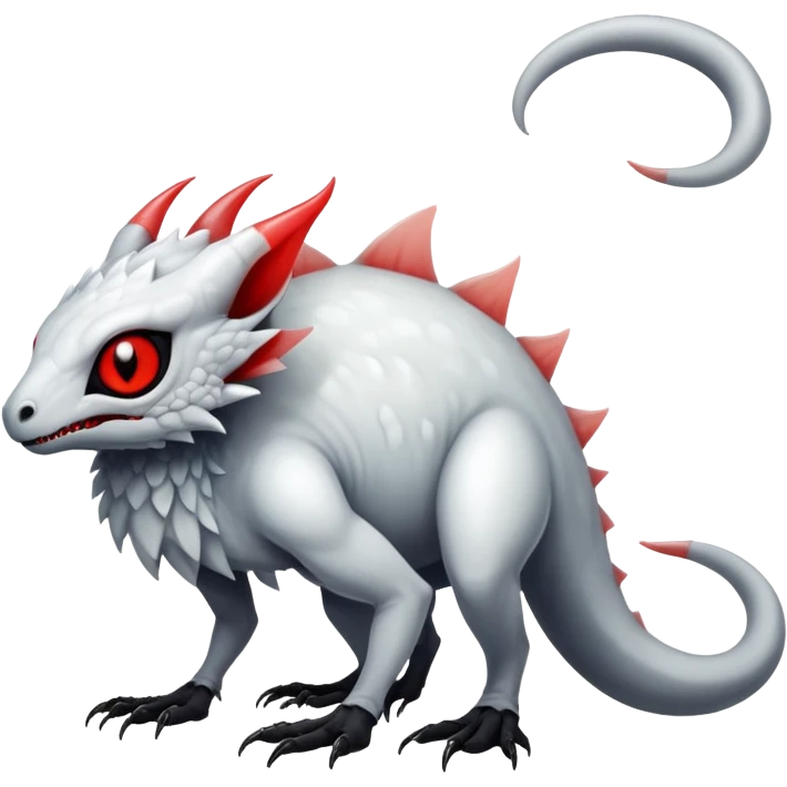 a translucent white with black belly and red eyes exotic edgy vernid-fionbri-creature full body emoji